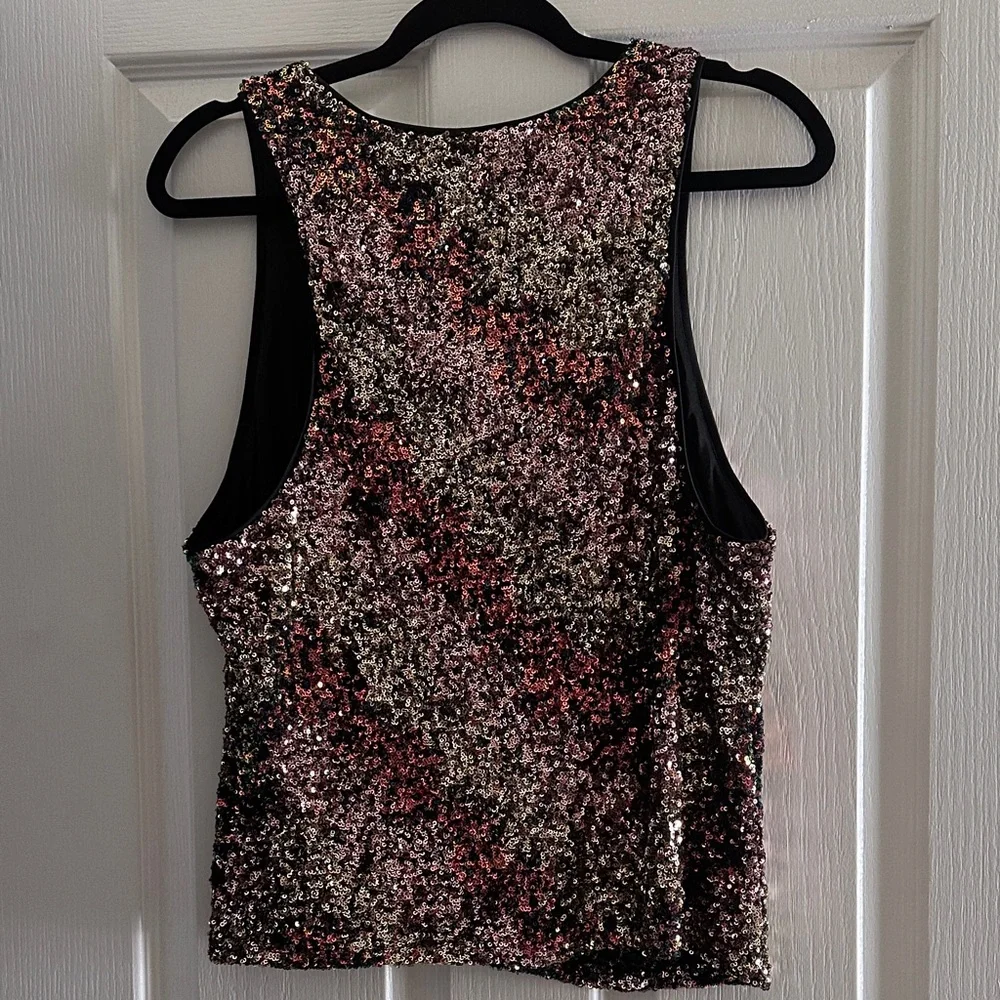 Bar III Sequin Tank Top - Black, Gold, and Pink - Picture 4 of 4